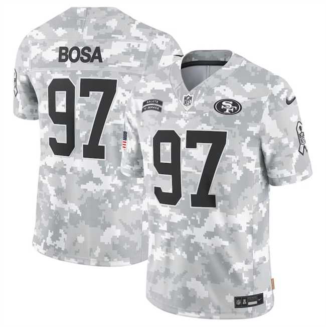 Mens San Francisco 49ers #97 Nick Bosa 2024 Arctic Camo Salute To Service Limited Stitched Jersey Dyin